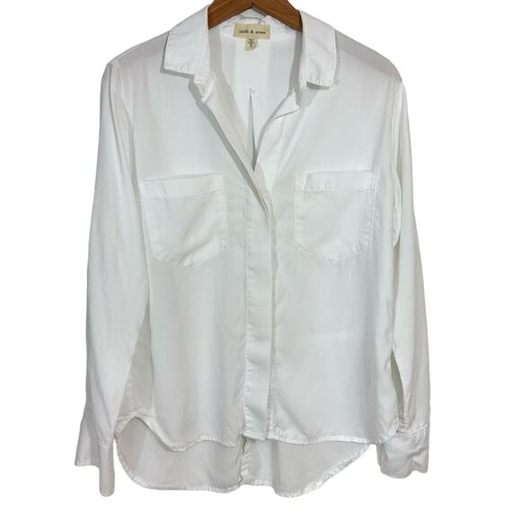Anthropologie Cloth & Stone White Split Hem Tencel Lindsay Button Up Shirt Small - Picture 2 of 14